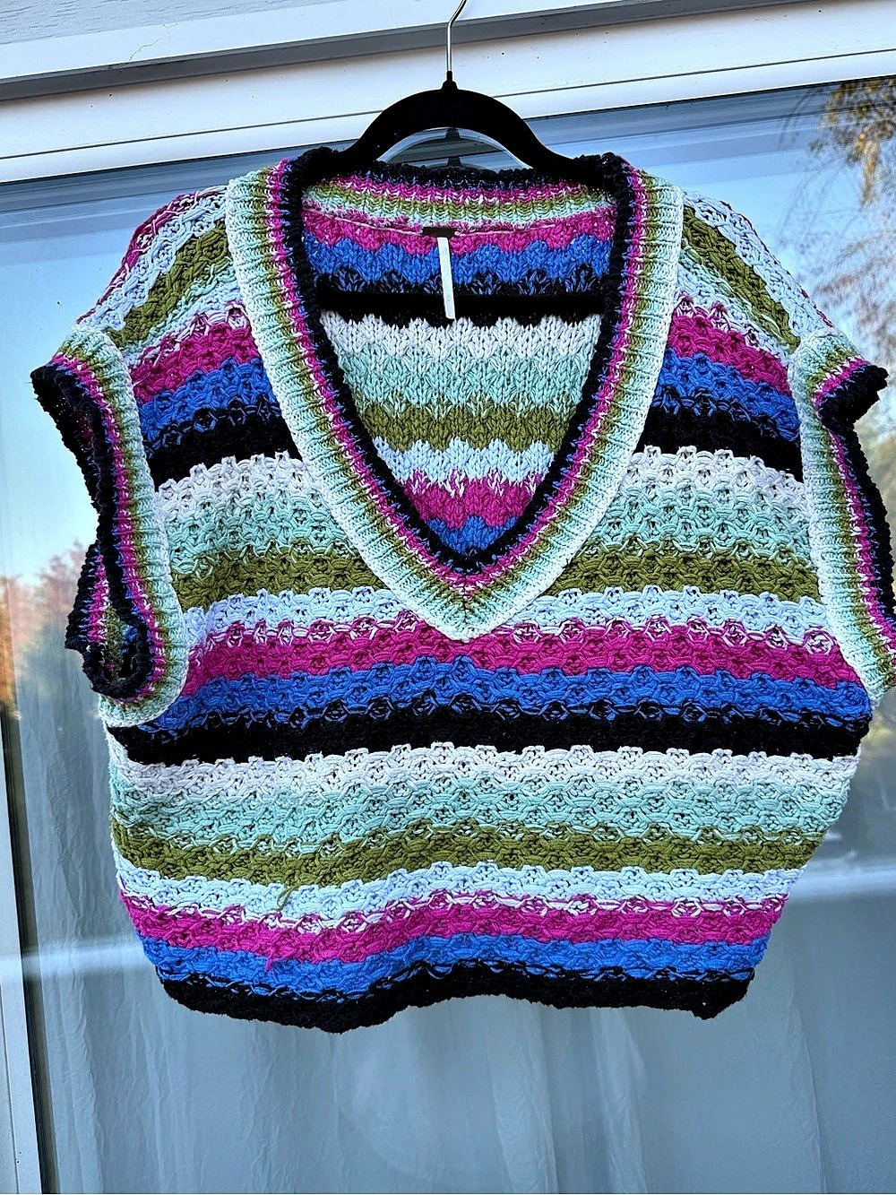 Free People Multicolor Striped V-Neck Sweater